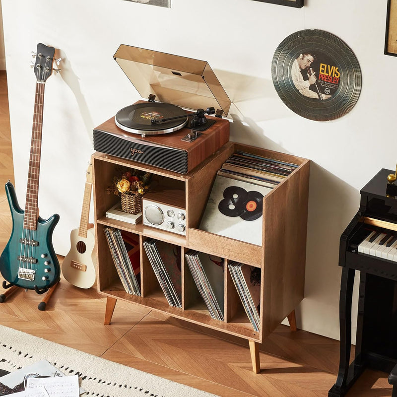 Large Record Stand with Storage and Shelf Vinyl