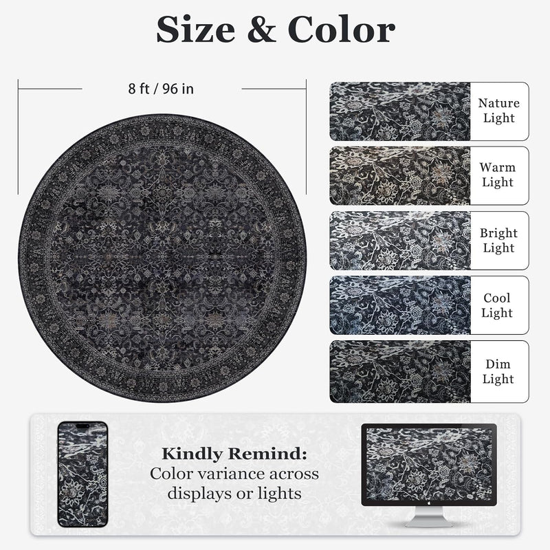 Large Round Area Rugs for Living Room 8FT