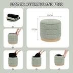 Large Round Chenille Storage Ottoman with Tray Top