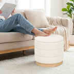 Large Round Chenille Storage Ottoman with Tray Top