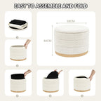 Large Round Chenille Storage Ottoman with Tray Top