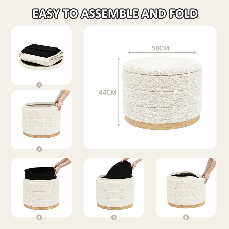 Round Chenille Storage Ottoman Tray Top