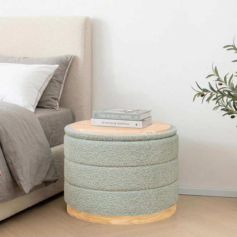 Round Chenille Storage Ottoman Tray Top
