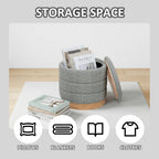 Large Round Chenille Storage Ottoman with Tray Top
