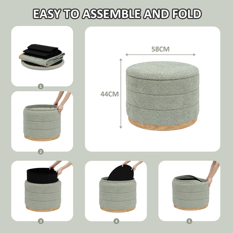 Round Chenille Storage Ottoman Tray Top