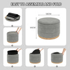 Large Round Chenille Storage Ottoman with Tray Top