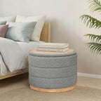 Large Round Chenille Storage Ottoman with Tray Top