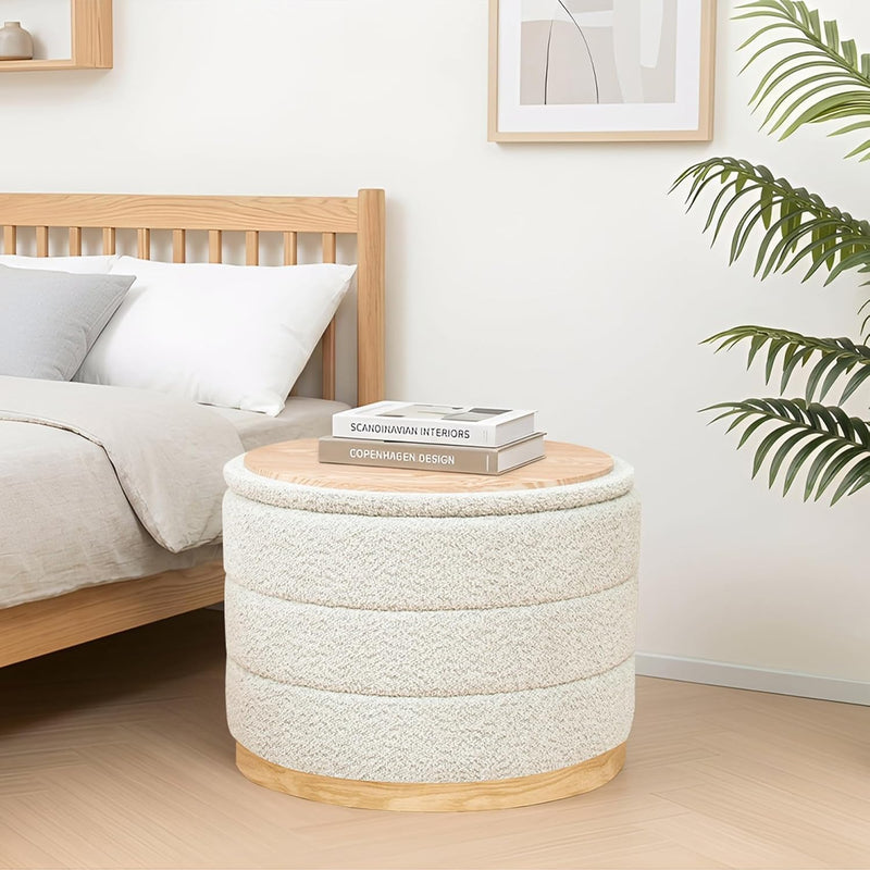 Round Chenille Storage Ottoman Tray Top