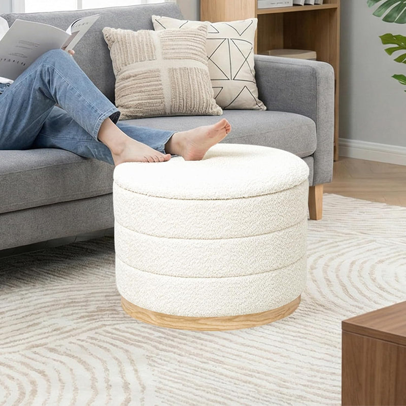 Round Chenille Storage Ottoman Tray Top