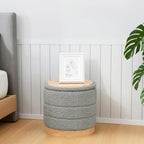 Large Round Chenille Storage Ottoman with Tray Top
