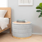 Large Round Chenille Storage Ottoman with Tray Top