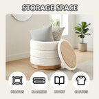 Large Round Chenille Storage Ottoman with Tray Top