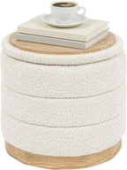 Large Round Chenille Storage Ottoman with Tray Top