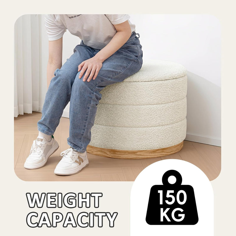 Round Chenille Storage Ottoman Tray Top