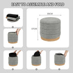 Large Round Chenille Storage Ottoman with Tray Top