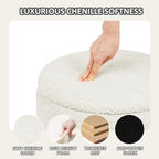 Large Round Chenille Storage Ottoman with Tray Top