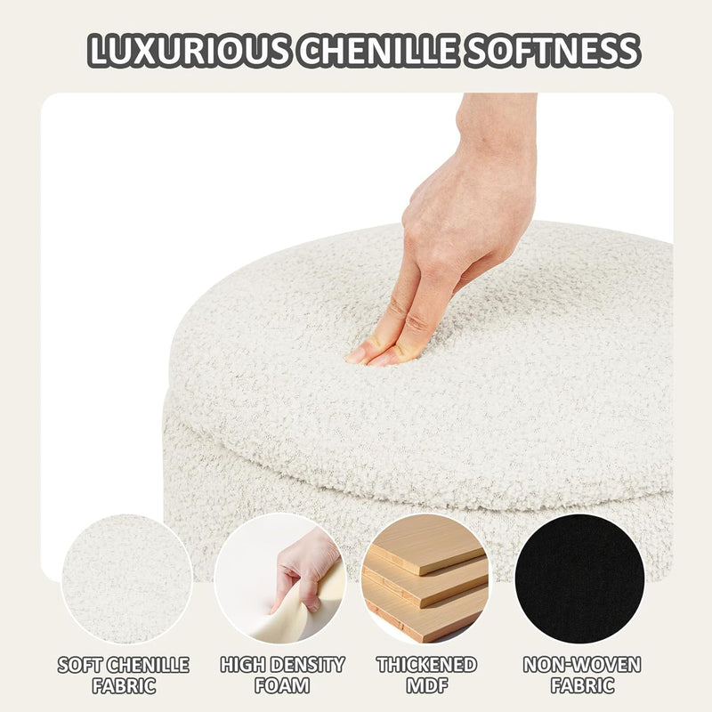 Round Chenille Storage Ottoman Tray Top