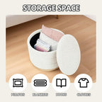 Large Round Chenille Storage Ottoman with Tray Top