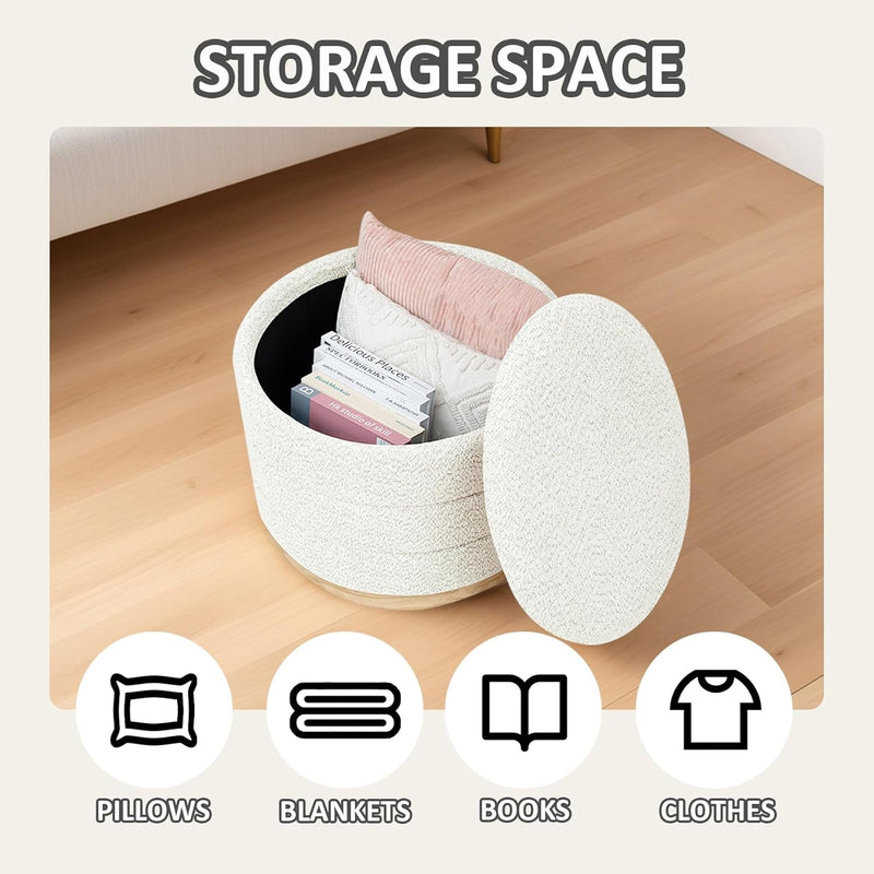 Round Chenille Storage Ottoman Tray Top