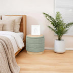 Large Round Chenille Storage Ottoman with Tray Top