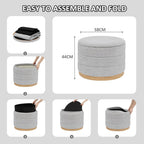 Large Round Chenille Storage Ottoman with Tray Top