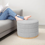 Large Round Chenille Storage Ottoman with Tray Top
