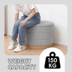 Large Round Chenille Storage Ottoman with Tray Top