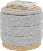 Large Round Chenille Storage Ottoman with Tray Top
