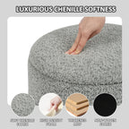 Large Round Chenille Storage Ottoman with Tray Top