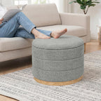 Large Round Chenille Storage Ottoman with Tray Top