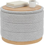 Large Round Chenille Storage Ottoman with Tray Top