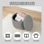 Large Round Chenille Storage Ottoman with Tray Top