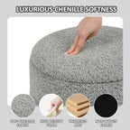 Large Round Chenille Storage Ottoman with Tray Top