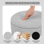 Large Round Chenille Storage Ottoman with Tray Top
