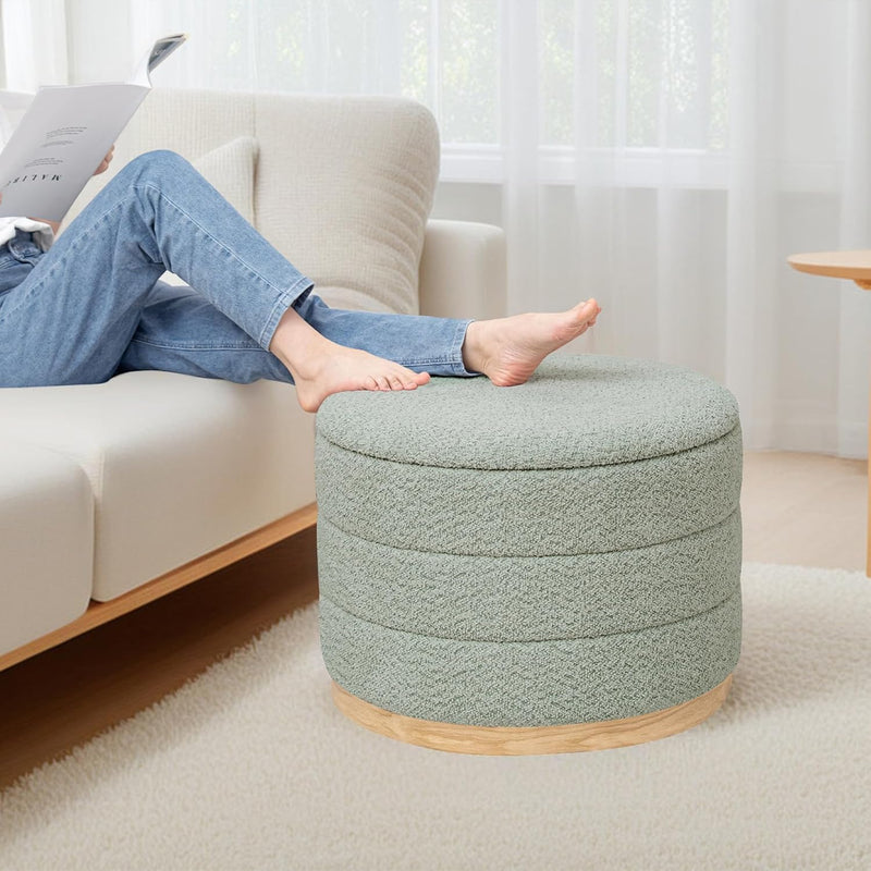 Round Chenille Storage Ottoman Tray Top