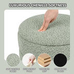 Large Round Chenille Storage Ottoman with Tray Top