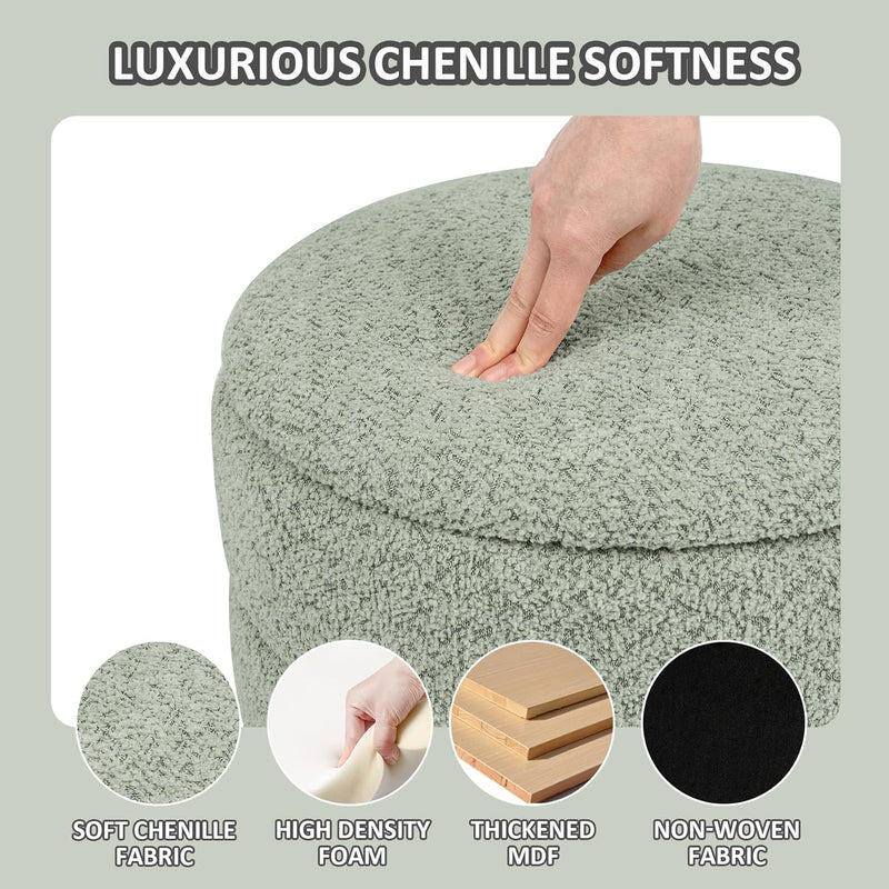 Round Chenille Storage Ottoman Tray Top