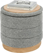 Large Round Chenille Storage Ottoman with Tray Top