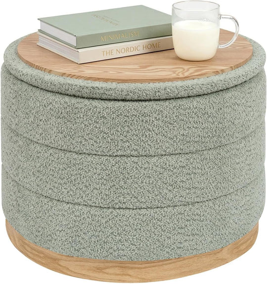 Round Chenille Storage Ottoman Tray Top