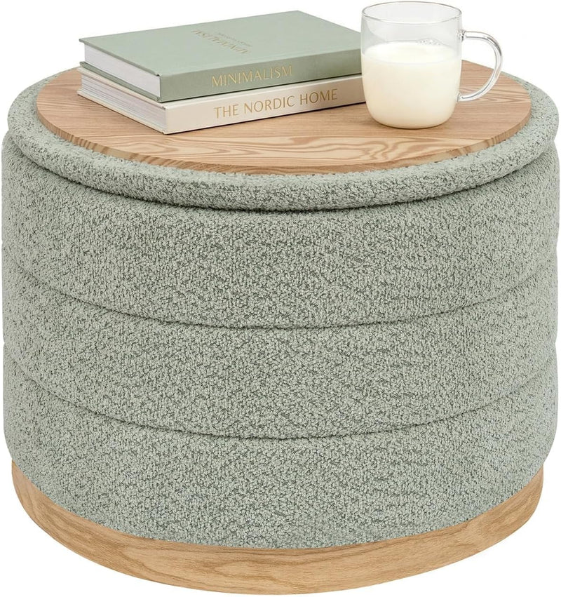 Round Chenille Storage Ottoman Tray Top