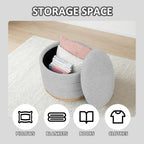 Large Round Chenille Storage Ottoman with Tray Top