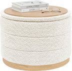 Large Round Chenille Storage Ottoman with Tray Top