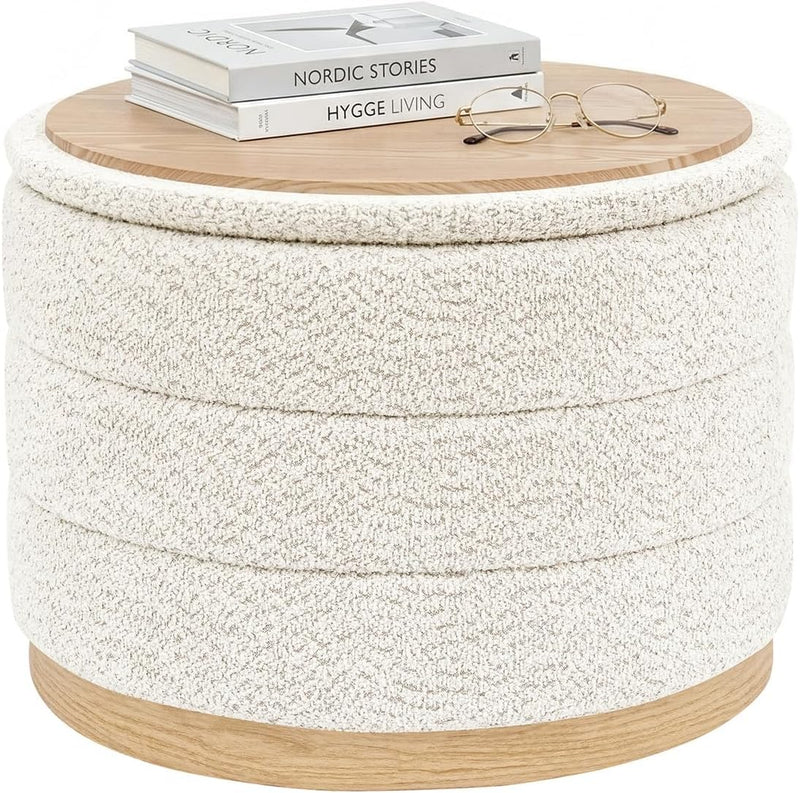Round Chenille Storage Ottoman Tray Top