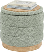 Large Round Chenille Storage Ottoman with Tray Top