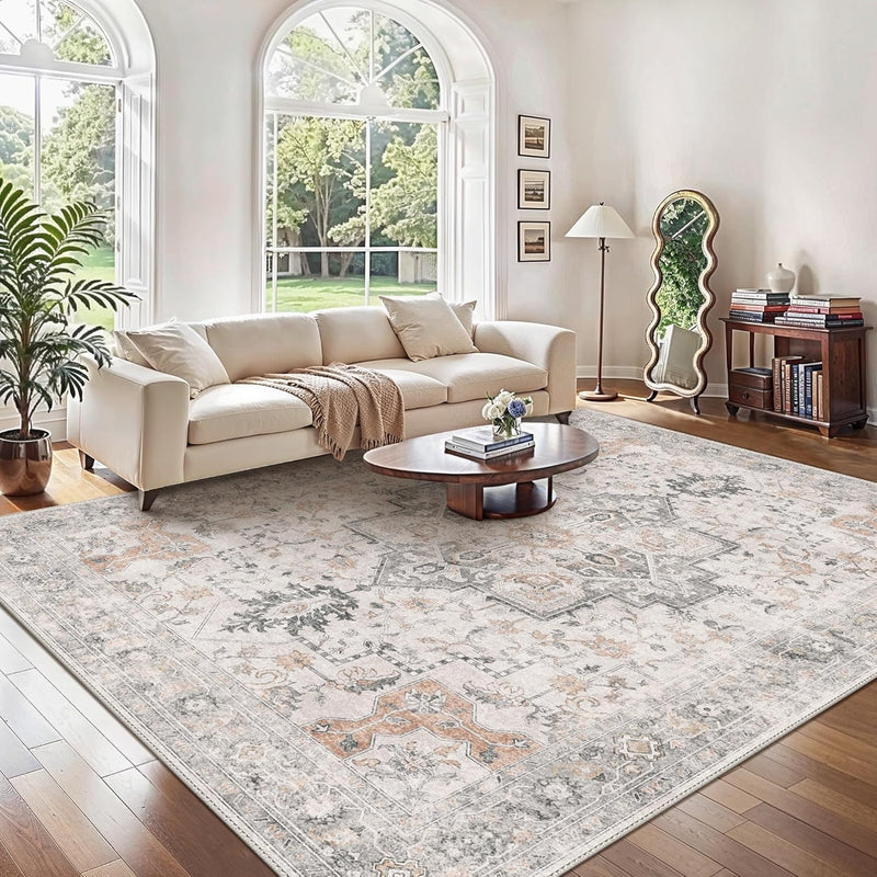 Large Rug Boho Sage Washable Non-Slip Vintage