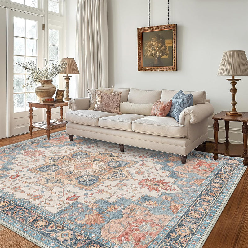 Large Rug Boho Sage Washable Non-Slip Vintage