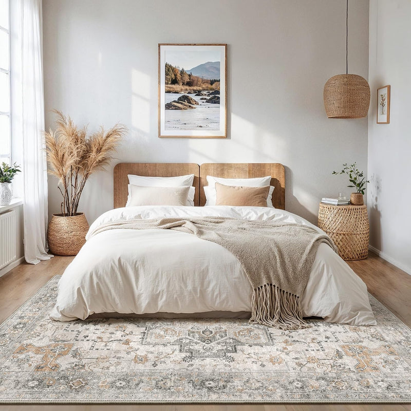 Large Rug Boho Sage Washable Non-Slip Vintage