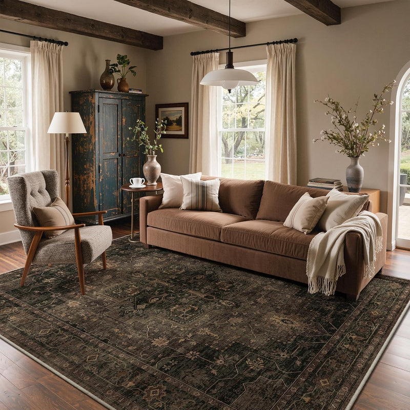 Large Rug Heritage Washable Non-Slip Vintage Boho