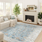 Large Rug Washable Floral Non Slip Lightweight
