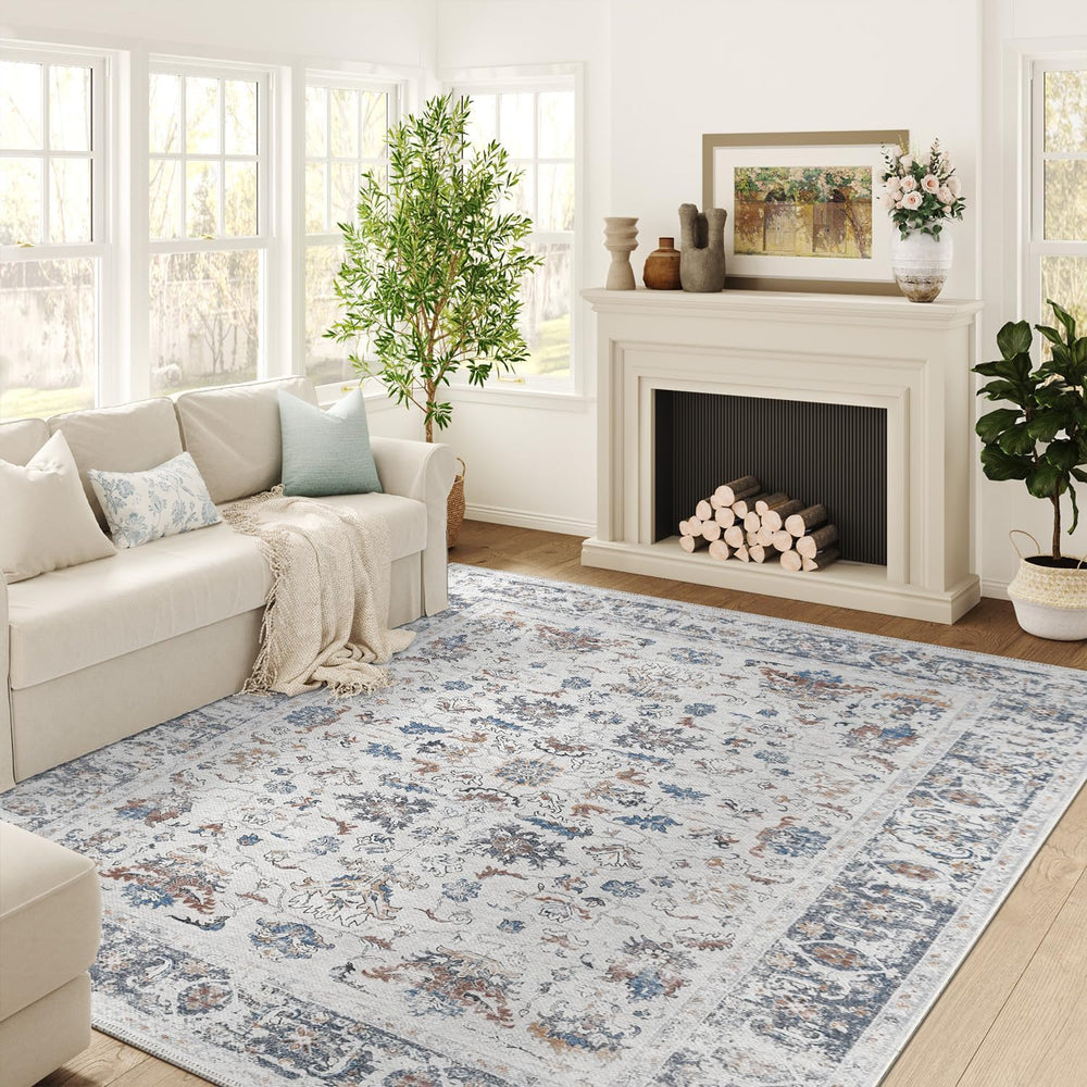 Large Rug Washable Floral Non Slip Lightweight